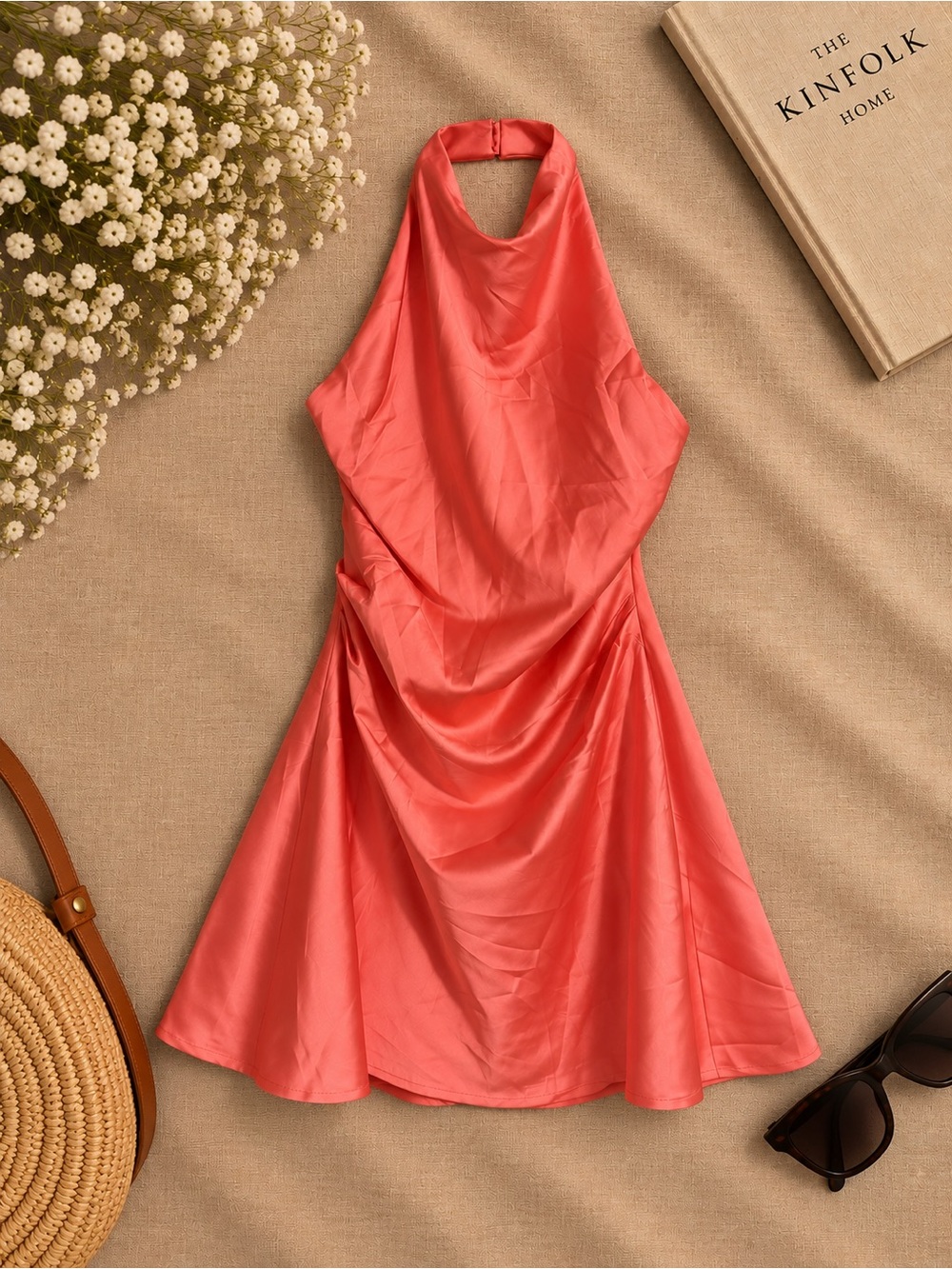 NWT Altar'd State Coral Halter Mini Dress